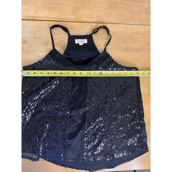 Andree by Unit Shine Bright Tank Womens Size Small in Black Sequins witchy goth - Picture 6 of 8